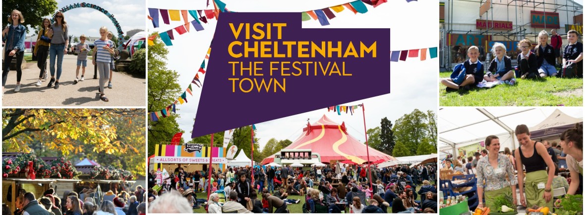 Collage of images from festivals across Cheltenham