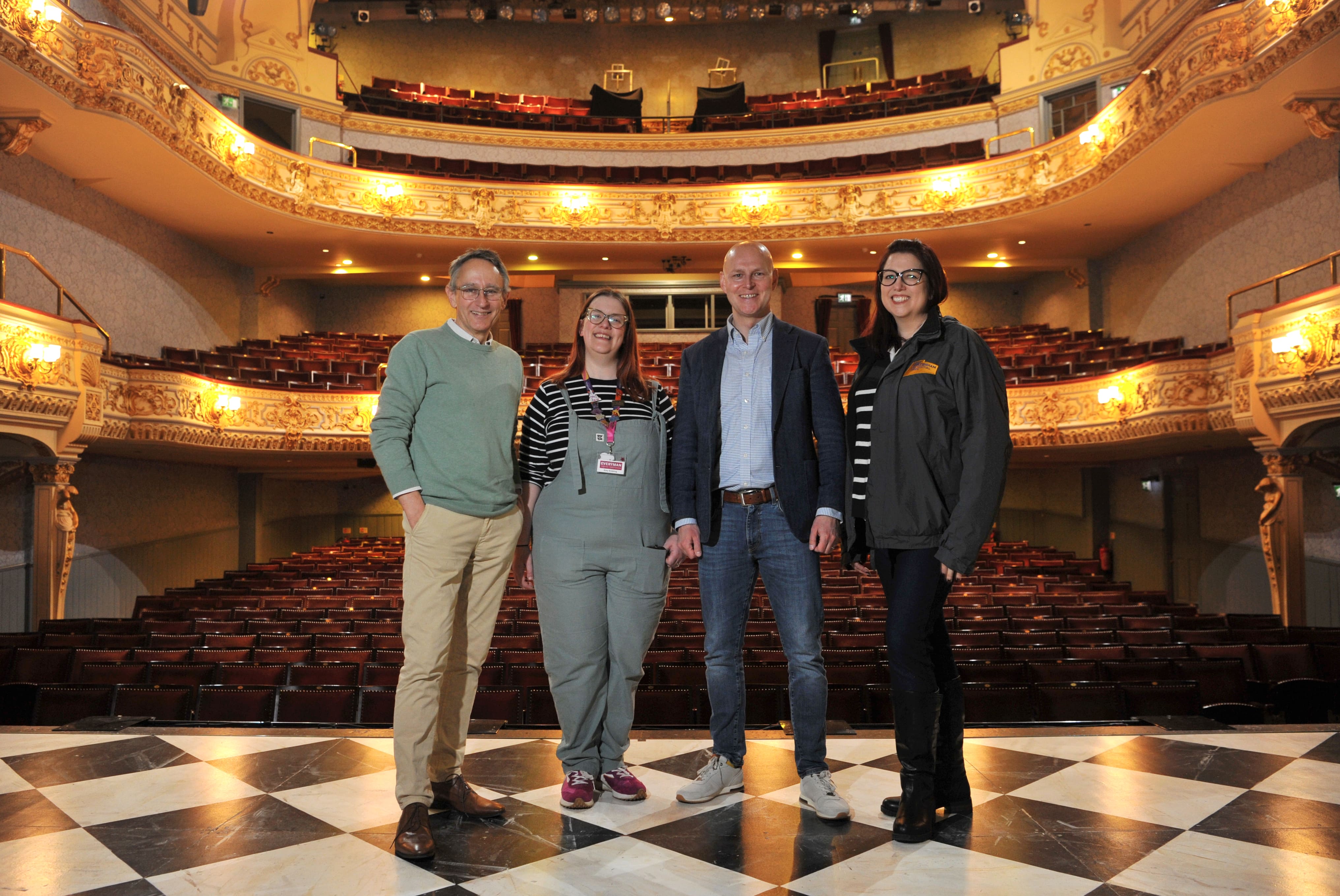 MP visit to the Everyman Theatre Cheltenham: (l-r) Councillor Martin Horwood, Katy Embling from the Everyman Theatre, Max Wilkinson MP, Helen Mole from Marketing Cheltenham