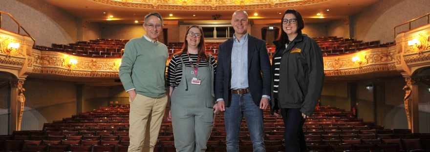 MP visit to the Everyman Theatre Cheltenham: (l-r) Councillor Martin Horwood, Katy Embling from the Everyman Theatre, Max Wilkinson MP, Helen Mole from Marketing Cheltenham